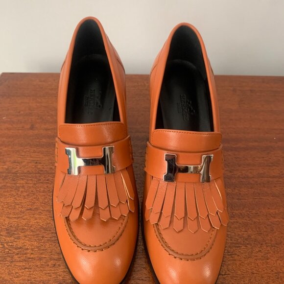 Hermes NWT Elysee 70 Leather Pumps Heeled Loafers Brown Size US 6.5 / EU 37 - Picture 5 of 13